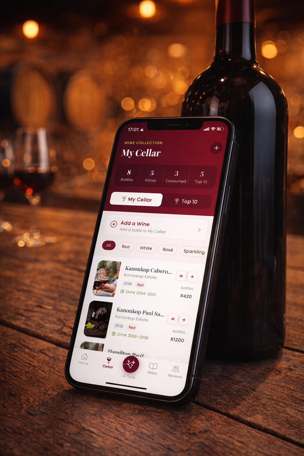 Wineries.AI cellar screen on a phone